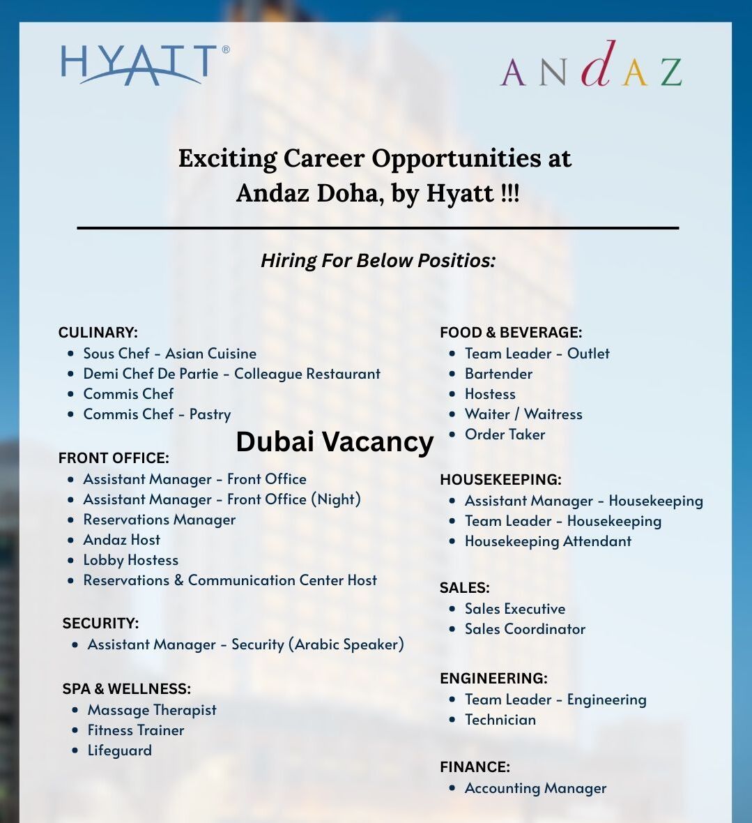 Andaz Doha Jobs | Andaz Doha Vacancies | Job Openings at Andaz Doha | Maldives Vacancies